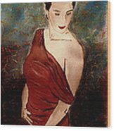Lady In Red Wood Print