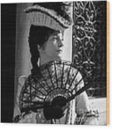 Lady With Fan Wood Print