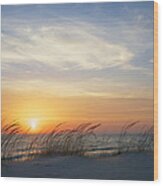 Lake Michigan Sunset With Dune Grass Wood Print