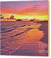Lanikai Beach Winter Sunrise Rays Of Light Wood Print