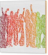 Large Crowd Rainbow Scribble Wood Print