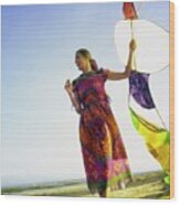 Lauren Hutton Flying A Kite Wood Print