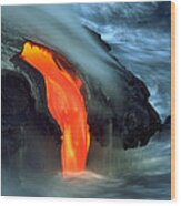 Lava Flow Entering Ocean Wood Print