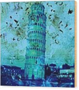 Leaning Tower Of Pisa 3 Blue Wood Print