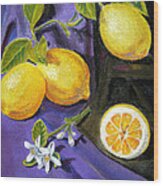 Lemons And Flowers Wood Print