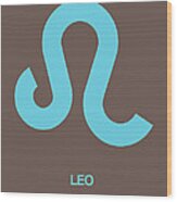 Leo Zodiac Sign Blue Wood Print