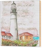 Lighthouse Cape Elizabeth - Maine Wood Print