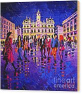 Lights And Colors In Terreaux Square Wood Print