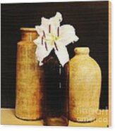 Lily In A Bottle And Pottery Wood Print