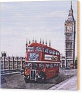 London Bus On Westminster Bridge London Wood Print