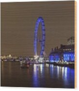 London Eye At Night Wood Print