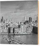 London Skyline St Paul's And The City Black And White Version Wood Print