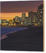 Long Beach Comes Alive At Dusk By Denise Dube Wood Print