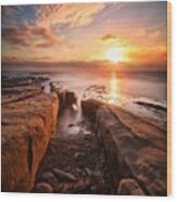 Long Exposure Sunset At A Rocky Reef In Wood Print