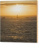 Longships Lighthouse At Sunset Wood Print