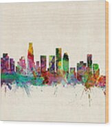Los Angeles City Skyline Wood Print