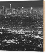 Los Angeles Skyline At Night Monochrome Wood Print