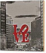 Love Sculpture - Philadelphia - Bw Wood Print