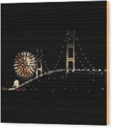 Mackinac Bridge 50th Anniversary Fireworks Wood Print