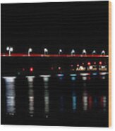 Mackinac Bridge At Night Wood Print