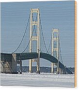 Mackinac Bridge In Winter Wood Print