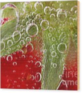 Macro Of Strawberry In Water Wood Print