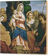 Madonna And Child With St Catherine And St Celestine And John The Baptist And St Barbara Wood Print