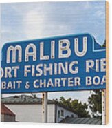 Malibu Pier Sign Wood Print