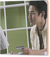 Man Ordering Online With Credit Card Wood Print