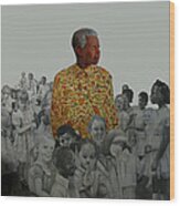 Mandela Black White Color Wood Print