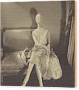 Mannequin Wearing A Taffeta Dress Wood Print