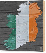 Map Of Ireland Plus Irish Flag License Plate Art On Gray Wood Board Wood Print