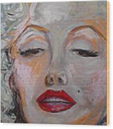 Marilyn With The Red Lips Wood Print