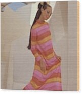 Marisa Berenson In A Bright Striped Dress Wood Print