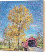 Maryland Covvered Bridge Oil Painting Wood Print