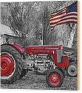Massey -  Feaguson 65 Tractor With Usa Flag Bwsc Wood Print