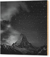 Matterhorn With Stars In Black And White Wood Print