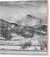 Meeker And Longs Peak In Winter Clouds Bw Wood Print