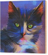 Meesha Colorful Cat Portrait Wood Print by Michelle Wrighton