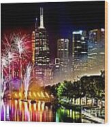 Melbourne Fireworks Spectacular Wood Print