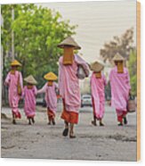 Mendicant Nuns On Morning Walk Wood Print