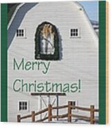 Merry Christmas Barn Green Border 1186 Wood Print