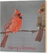 Merry Christmas Cardinals Wood Print