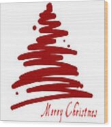 Merry Christmas Tree - Red Wood Print
