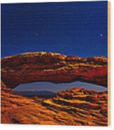 Mesa Arch Night Sky With Shooting Star Wood Print
