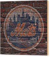 Mets Baseball Graffiti On Brick Wood Print