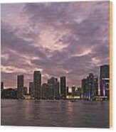 Miami Skyline After Sunset Wood Print