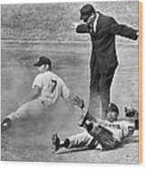 Mickey Mantle Steals Second Wood Print