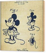 Mickey Mouse Patent Drawing From 1930 - Vintage Wood Print