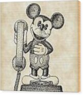 Mickey Mouse Telephone Patent 1978 - Parchment Wood Print